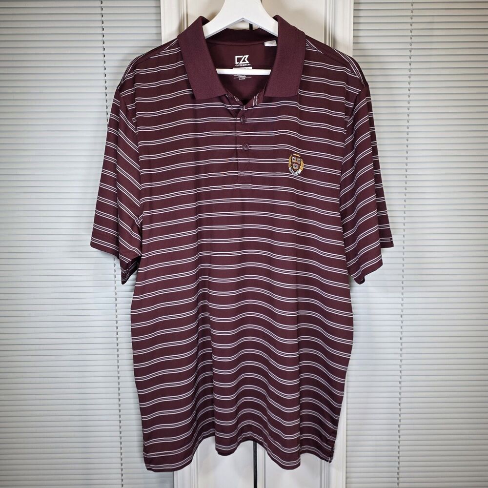 Cutter Buck Harvard Golf Polo Men XL Red Striped Short Sleeve CB DRYTEC